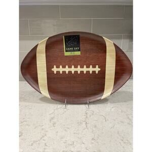 FOOTBALL SHAPE Serving Platter Tray 17x11” Dark Wood Grain Melamine Plate NEW
